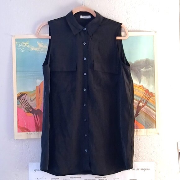 Equipment Femme 100% Silk Black Button Up Sleeveless Blouse Size Small - Picture 1 of 4